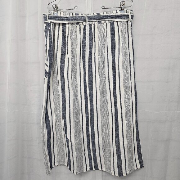 Mlle Gabrielle Blue Off White Striped Peasant Skirt Boho Beach Gauzy Belted L - Picture 5 of 10